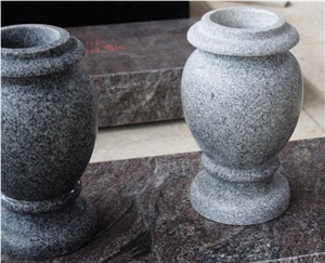 Light Gray G633 Honed Sanded Round Cemetery Vase