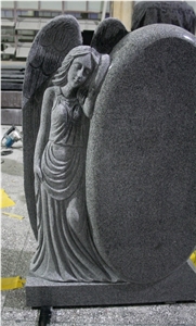 Light Gray G633 Polished Angel Tombstone & Monument