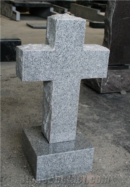 Light Gray G633 Polished Cross Monument & Tombstone