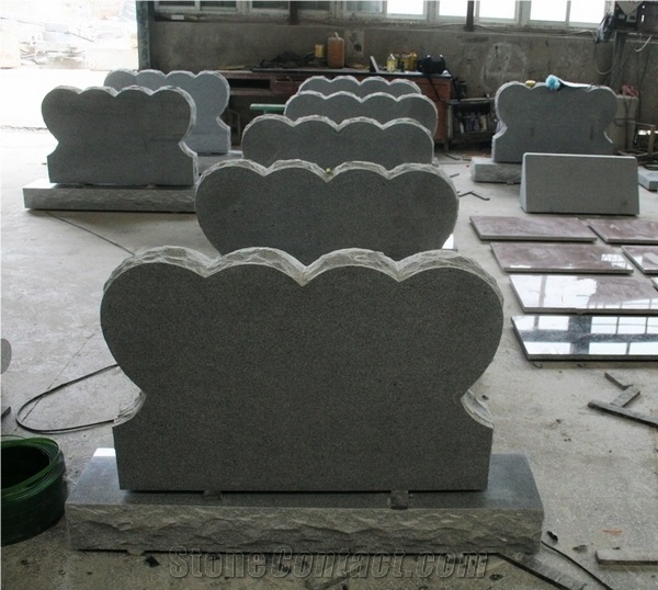 Light Gray G633 Polished Double Heart Monument & Tombstone