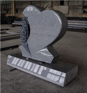 Light Gray G633 Polished Heart W/ Flower Carving Tombstone & Monument