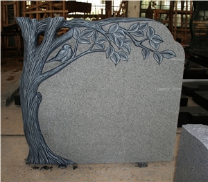 Light Gray G633 Polished Tree Carving Tombstone & Monument