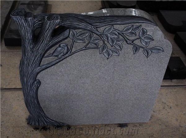 Light Gray G633 Polished Tree Carving Tombstone & Monument