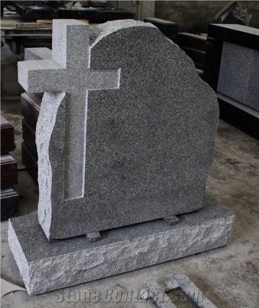Light Gray G633 Polished Upright Cross Monument & Tombstone