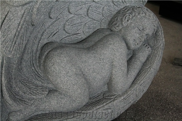 Light Gray G633 Steeled Baby Angel Carving Tombstone & Monument