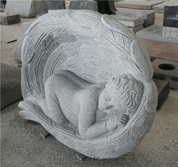 Light Gray G633 Steeled Baby Angel Carving Tombstone & Monument