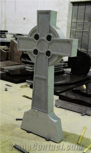 Light Gray G633 Steeled Sanded Upright Cross Monument & Tombstone