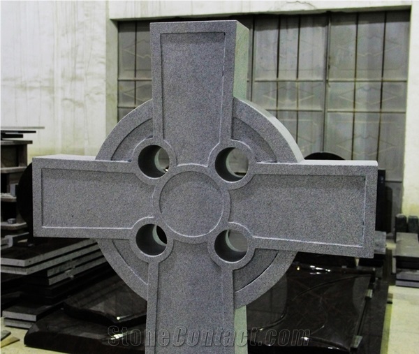 Light Gray G633 Steeled Sanded Upright Cross Monument & Tombstone