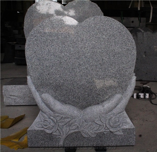 Light Gray Polished Heart and Hands Carving Tombstone & Monument from ...