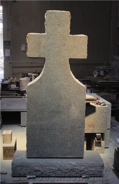Light Gray Polished Upright Cross Monument & Tombstone