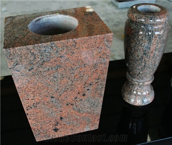 Multicolor Red Polished Square Vases Tombstone & Monument Vase