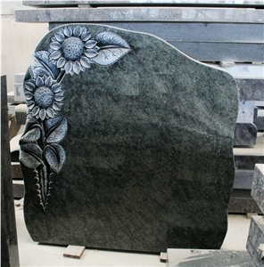 Ocean Green Polished Sunflower Carving Tombstone & Monument