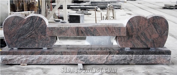 Paradiso Granite Double Hearts Bench Monument Tombstone 