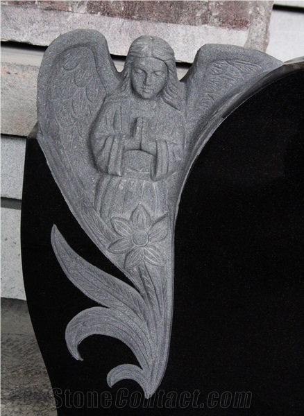 Shanxi Black Polished Angel Carving Tombstone & Monument