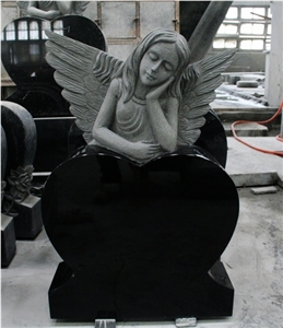 Shanxi Black Polished Heart with Angel Tombstone & Monument