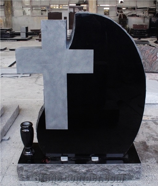 Shanxi Black Polished Teardrop with Cross Monument