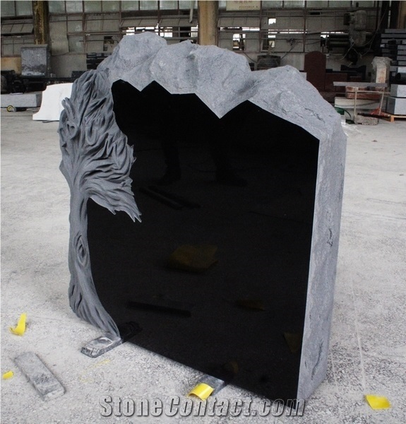Shanxi Black Polished Tree Carving Tombstone & Monument