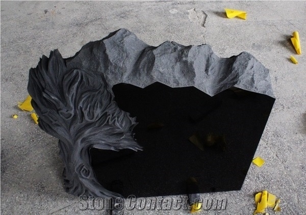 Shanxi Black Polished Tree Carving Tombstone & Monument