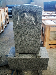 Sierra Gray G603 Upright Monument W/ Lamb Carved