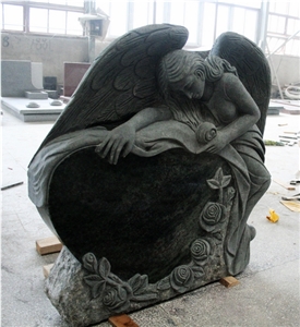Tropical Green Polished Angel Carving Tombstone & Monument