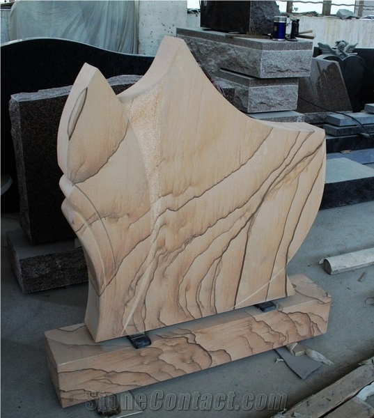 Wooden Sandstone Honed Upright Tombstone & Monument