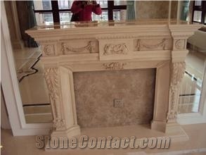 Cream Marfil Marble Fireplace