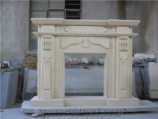 Crema Marfil Marble Fireplace,Spain Beige Marble Fireplace Insert,Western Style Hand Craved Fireplace Mentel
