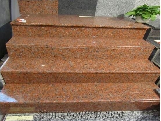 G562 Granite Stairs & Steps,Maple Red Granite Polished Stairs,China Red Granite Stair Risers & Treads
