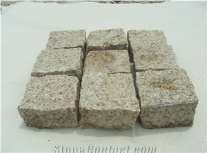 G682 Granite Cube Stone,Rusty Yellow Cobble Stone,China Yellow Granite Paving Stone,G682 Sunset Golden Yellow Granite Mesh Tile