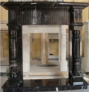 Nero Marquina Marble Fireplace,Black Marquina Marble Fireplace Insert,Beautiful Hand Craved Black Marble Fireplace Mentel