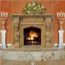 Oman Beige Marble Fireplace Western Style