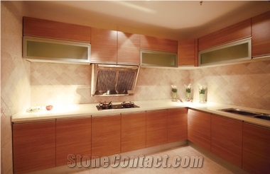 Polished Solid Marble Crema Marfil Marble Kitchen Countertops with Sinks with Competitive Price and High Quality