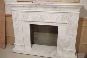 Volakas Marble Fireplace,Greece White Marble