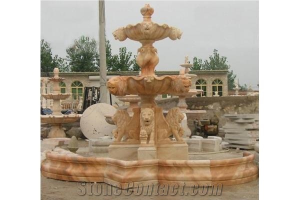 Yellow Marble Fountain,Hand Carved Yellow Garden Sculptured Fountain,Beautiful Exterior Fountains
