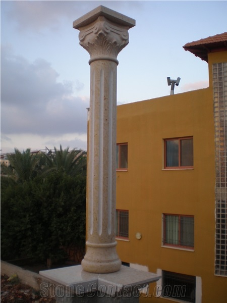 Galil Stone Carved Column, Jerusalem Ivory Beige Limestone Column