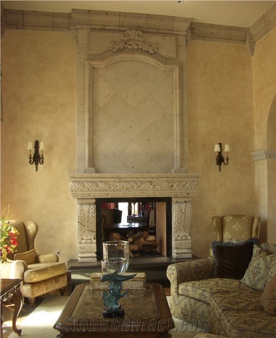 Pinon Blanco Cantera Stone Fireplace