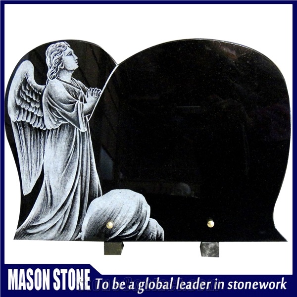 Black Granite Monument & Tombstone,Line Carving Angel Plaques