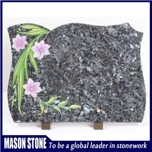 Blue Pearl Granite French Plaque,Headstone Design with Mosaic Flower