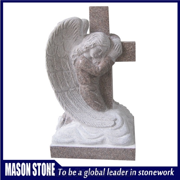 Granite Angel with Cross Headstone