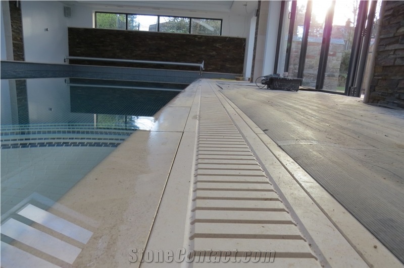 Limestone Linear Pool Drainage Channel and Paving