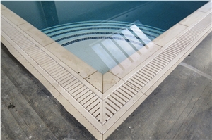 Limestone Linear Pool Drainage Channel and Paving