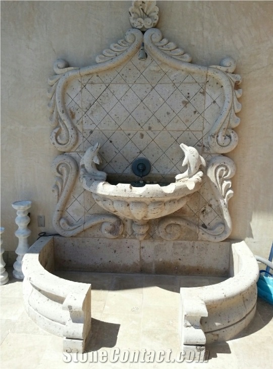 Blanco Limon Cantera Carved Wall Mounted Fountain