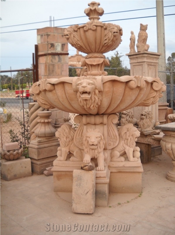 Cantera Mostaza Carved Fountain, Mostaza Cantera Garden Fountain