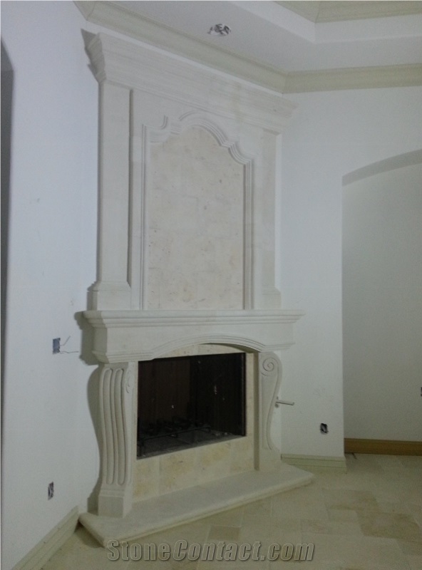 Riviera Beige Limestone Fireplace