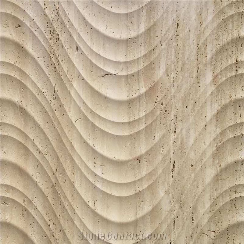 Dunes - Travertine V Cut 3d Wall Panels, Mexico Beige Travertine