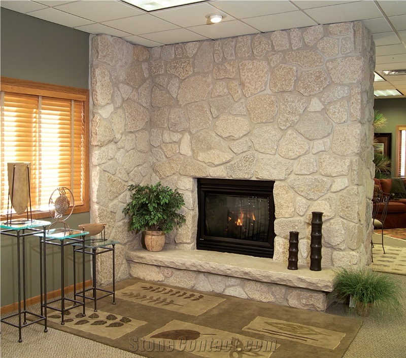 Fond Du Lac Limestone Cut Stone Rockfaced Finish Fireplace Surround