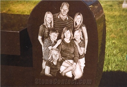 Black Granite Family Monument Portrait