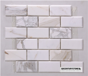 2x4 Inches Calacatta Gold Marble Beveled Brick Subway Tile Mosaic