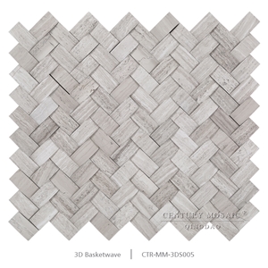 3d Effect White Wood Marble Herringbone Mosaic