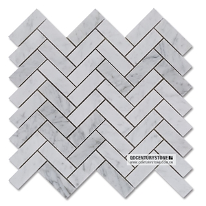 Bianco White Carrara Marble 1x3 Inches Herringbone Mosaic